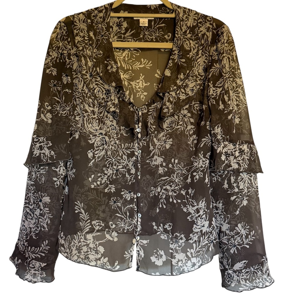 Tyler Boe 100% Silk Floral Blouse Ruffled Size 6